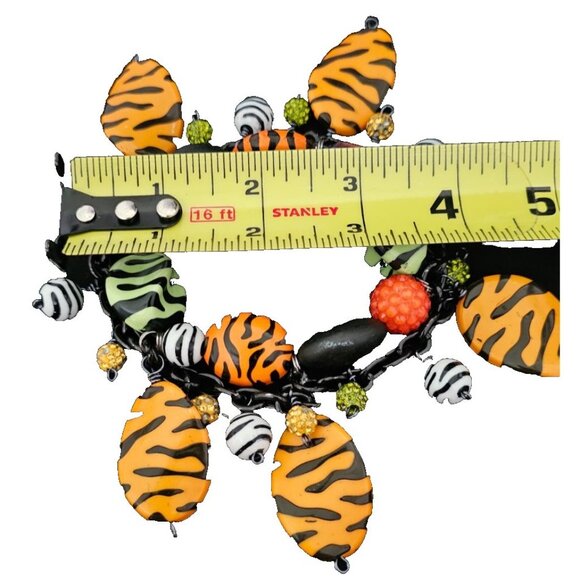 Tiger Print Stretch Charm Bracelet, Colorful Beads, Animal Print, Jungle, Safari - Picture 4 of 6